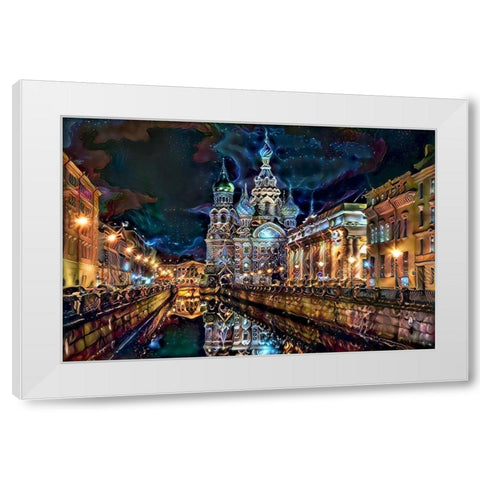 Saint Petersburg Russia Church of the Savior on Spilled Blood at night White Modern Wood Framed Art Print by Gavidia, Pedro