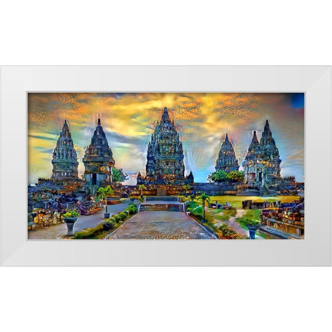 Yogyakarta Indonesia Prambanan temple White Modern Wood Framed Art Print by Gavidia, Pedro