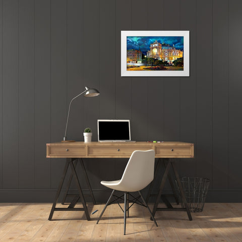 Odessa Ukraine Opera and Ballet Theater Night White Modern Wood Framed Art Print by Gavidia, Pedro