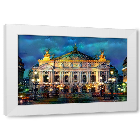 Paris France Opera Garnier Night White Modern Wood Framed Art Print by Gavidia, Pedro