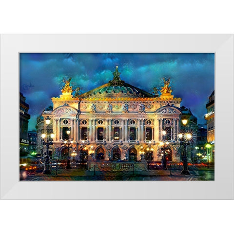 Paris France Opera Garnier Night White Modern Wood Framed Art Print by Gavidia, Pedro