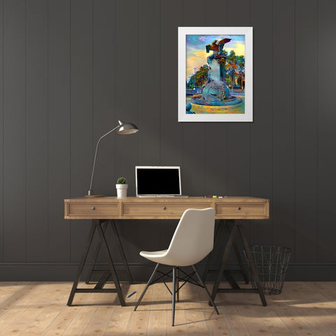 Toluca Mexio Fountain Eagle-Firmado White Modern Wood Framed Art Print by Gavidia, Pedro