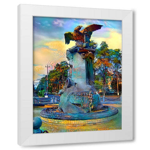 Toluca Mexio Fountain Eagle-Firmado White Modern Wood Framed Art Print by Gavidia, Pedro