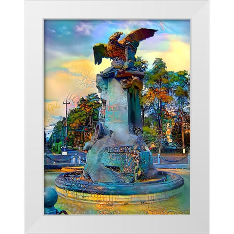 Toluca Mexio Fountain Eagle-Firmado White Modern Wood Framed Art Print by Gavidia, Pedro