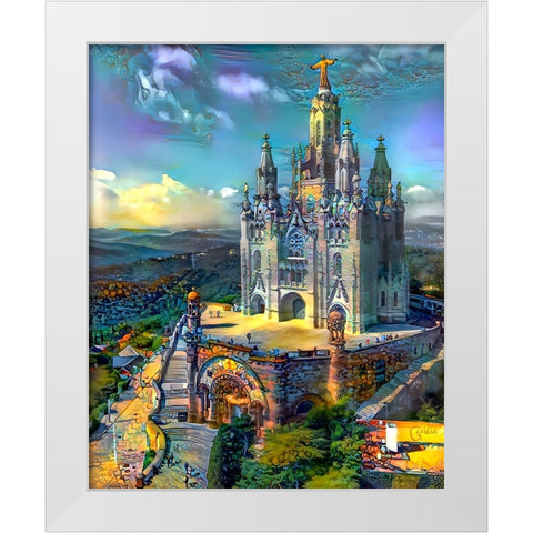 Barcelona Spain Tibidabo Church White Modern Wood Framed Art Print by Gavidia, Pedro