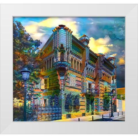 Barcelona Spain Casa Vicens Gaudi White Modern Wood Framed Art Print by Gavidia, Pedro