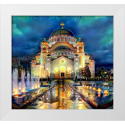 Belgrade Serbia Saint Sava Temple White Modern Wood Framed Art Print by Gavidia, Pedro
