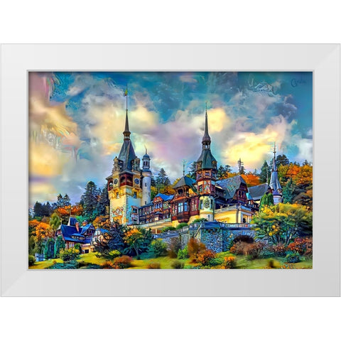 Sinai Romania Peles Castle White Modern Wood Framed Art Print by Gavidia, Pedro