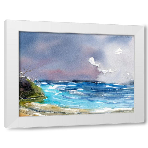 Wave Beach White Modern Wood Framed Art Print by Randy Noble Fine Art