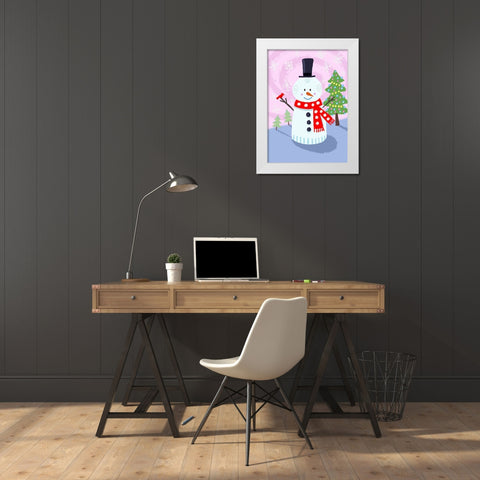 Snowman Swirl White Modern Wood Framed Art Print by Randy Noble Fine Art
