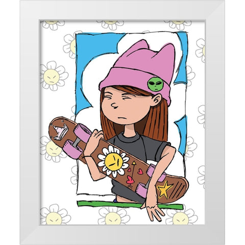 Skate Girl White Modern Wood Framed Art Print by Randy Noble Fine Art