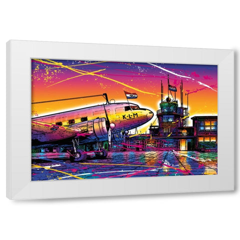 C005 Colorful Cityview Of Airport Schiphol White Modern Wood Framed Art Print by Heere, Ray