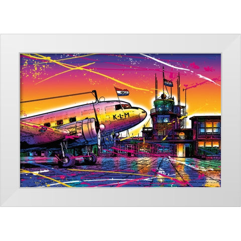 C005 Colorful Cityview Of Airport Schiphol White Modern Wood Framed Art Print by Heere, Ray