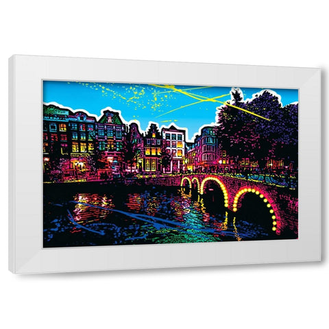 C007 Colorful Cityview Of Amsterdam Herengracht White Modern Wood Framed Art Print by Heere, Ray