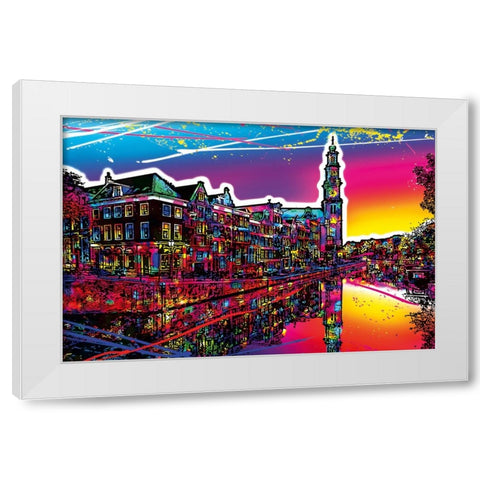 C008 Colorful Cityview Of Amsterdam Westertoren White Modern Wood Framed Art Print by Heere, Ray
