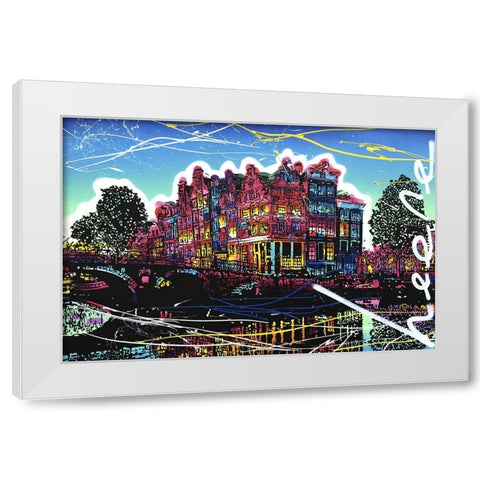 C009 Colorful Cityview of Brouwersgracht In Amsterdam White Modern Wood Framed Art Print by Heere, Ray