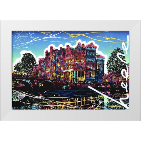 C009 Colorful Cityview of Brouwersgracht In Amsterdam White Modern Wood Framed Art Print by Heere, Ray