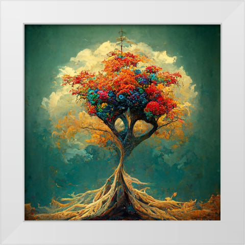 A035 Tree Of Life White Modern Wood Framed Art Print by Heere, Ray