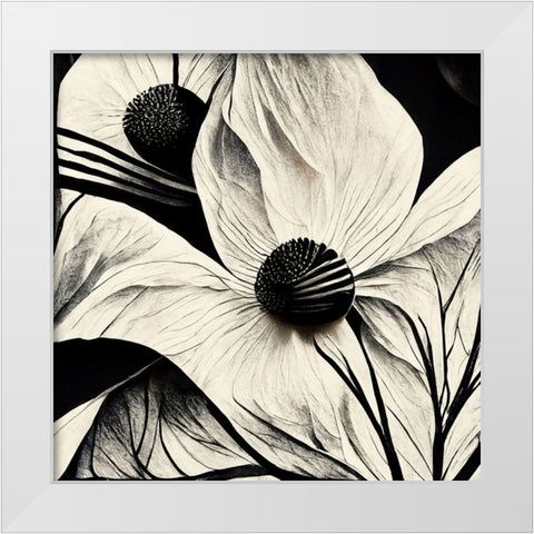 B015 Flowers Black White White Modern Wood Framed Art Print by Heere, Ray