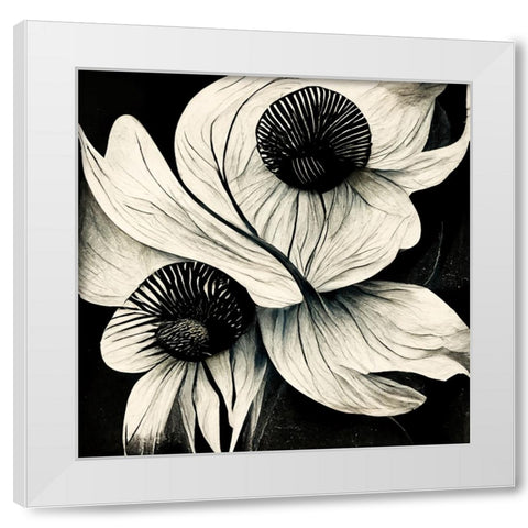 B021 Flowers Black White White Modern Wood Framed Art Print by Heere, Ray