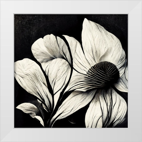 B030 Flowers Black White White Modern Wood Framed Art Print by Heere, Ray