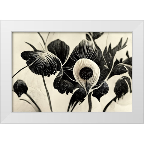 B052 Flowers Black White White Modern Wood Framed Art Print by Heere, Ray