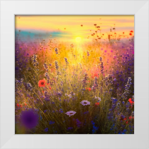 H001 Flowering Fields White Modern Wood Framed Art Print by Heere, Ray