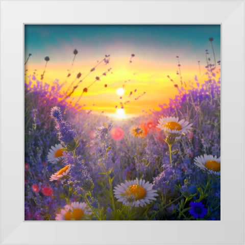 H002 Flowering Fields White Modern Wood Framed Art Print by Heere, Ray