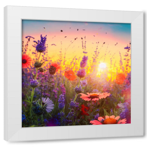 H004 Flowering Fields White Modern Wood Framed Art Print by Heere, Ray