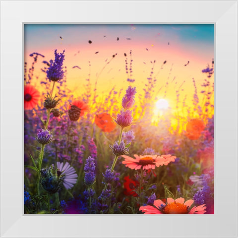 H004 Flowering Fields White Modern Wood Framed Art Print by Heere, Ray