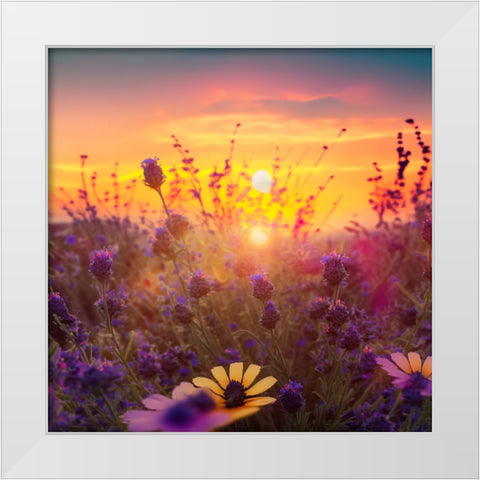 H005 Flowering Fields White Modern Wood Framed Art Print by Heere, Ray