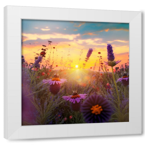 H006 Flowering Fields White Modern Wood Framed Art Print by Heere, Ray