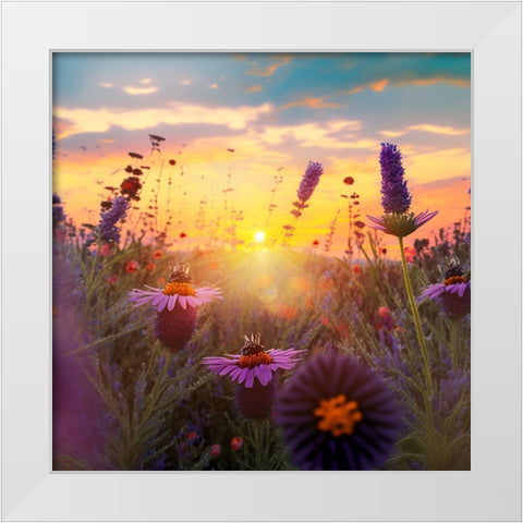 H006 Flowering Fields White Modern Wood Framed Art Print by Heere, Ray