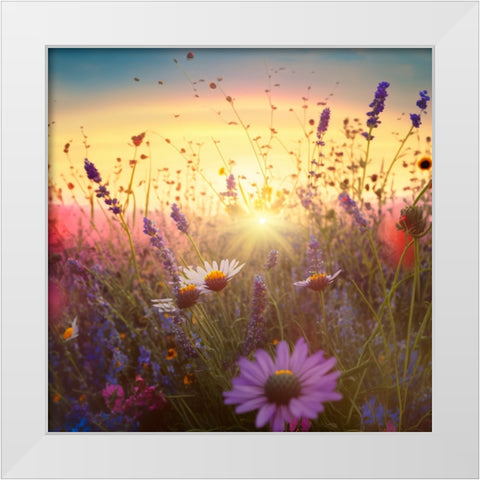 H007 Flowering Fields White Modern Wood Framed Art Print by Heere, Ray