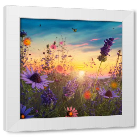 H008 Flowering Fields White Modern Wood Framed Art Print by Heere, Ray