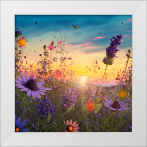 H008 Flowering Fields White Modern Wood Framed Art Print by Heere, Ray