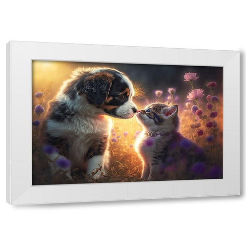 Cats And Dogs 1 White Modern Wood Framed Art Print by Heere, Ray