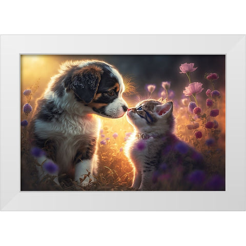 Cats And Dogs 1 White Modern Wood Framed Art Print by Heere, Ray