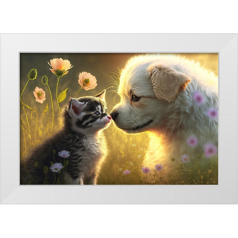 Cats And Dogs 2 White Modern Wood Framed Art Print by Heere, Ray