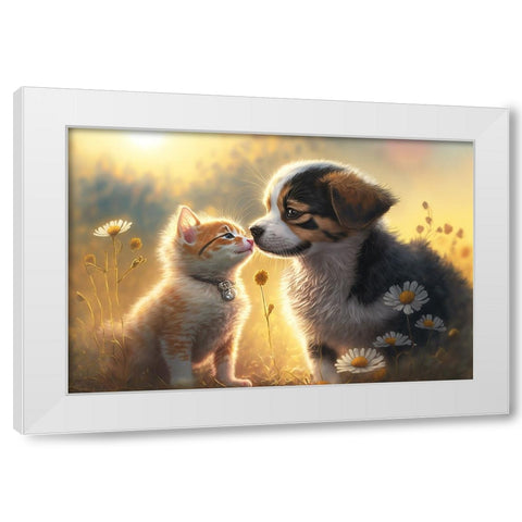 Cats And Dogs 3 White Modern Wood Framed Art Print by Heere, Ray