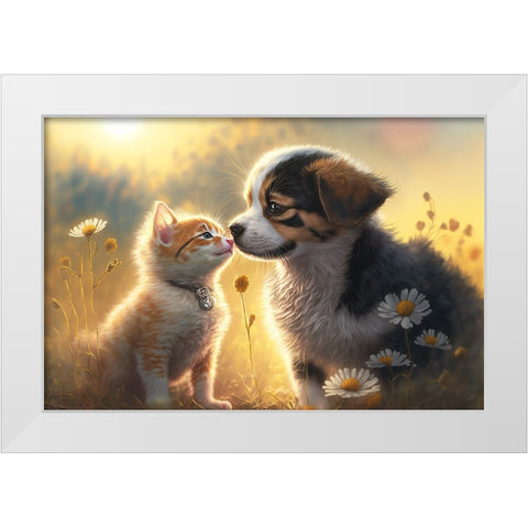 Cats And Dogs 3 White Modern Wood Framed Art Print by Heere, Ray