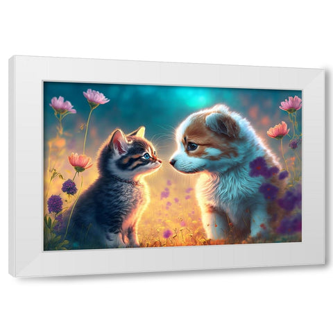 Cats And Dogs 5 White Modern Wood Framed Art Print by Heere, Ray