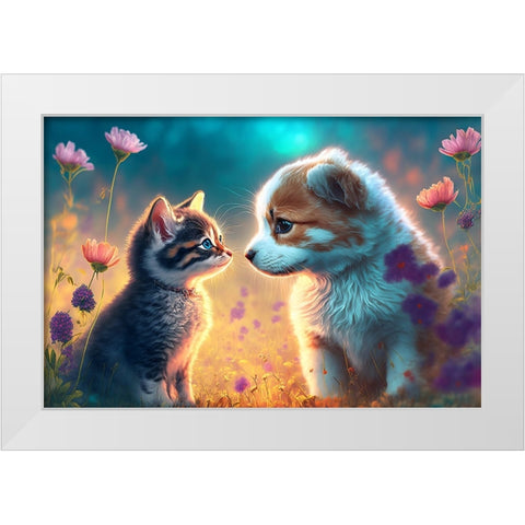 Cats And Dogs 5 White Modern Wood Framed Art Print by Heere, Ray