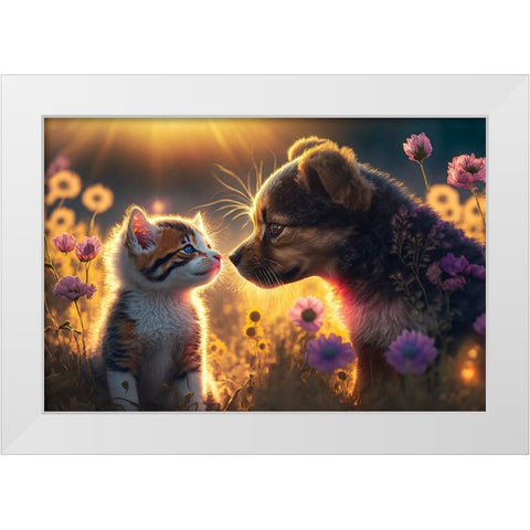 Cats And Dogs 6 White Modern Wood Framed Art Print by Heere, Ray