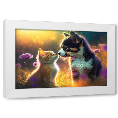 Cats And Dogs 8 White Modern Wood Framed Art Print by Heere, Ray