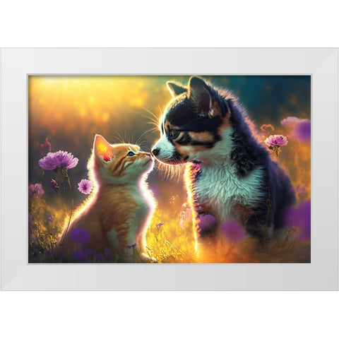 Cats And Dogs 8 White Modern Wood Framed Art Print by Heere, Ray