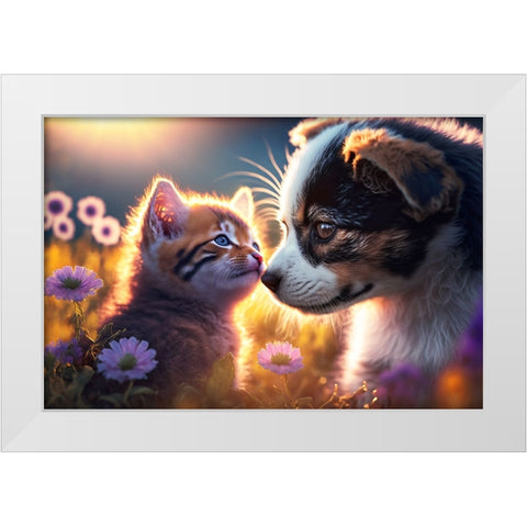 Cats And Dogs 9 White Modern Wood Framed Art Print by Heere, Ray