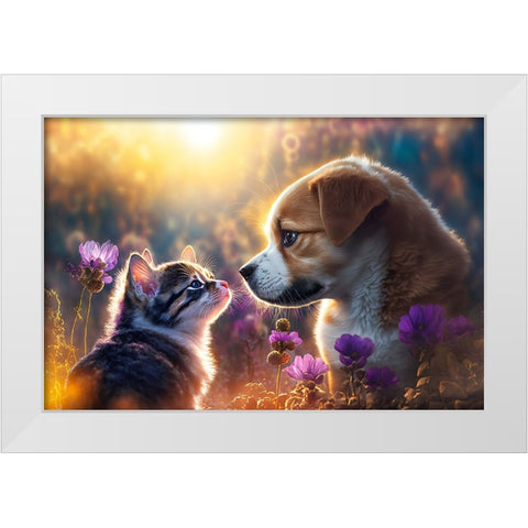 Cats And Dogs 12 White Modern Wood Framed Art Print by Heere, Ray