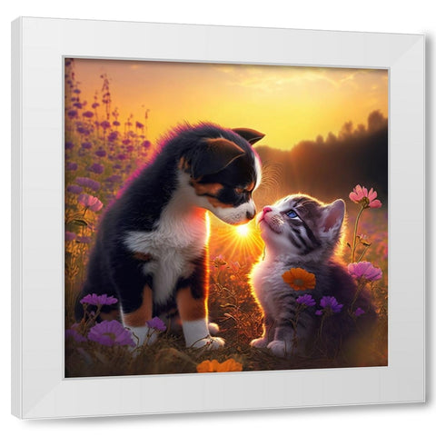 Cats And Dogs 28 White Modern Wood Framed Art Print by Heere, Ray