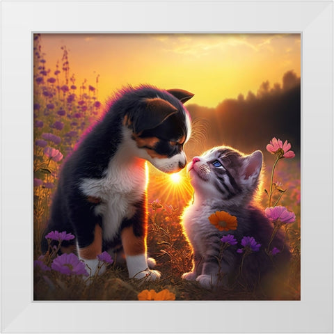 Cats And Dogs 28 White Modern Wood Framed Art Print by Heere, Ray
